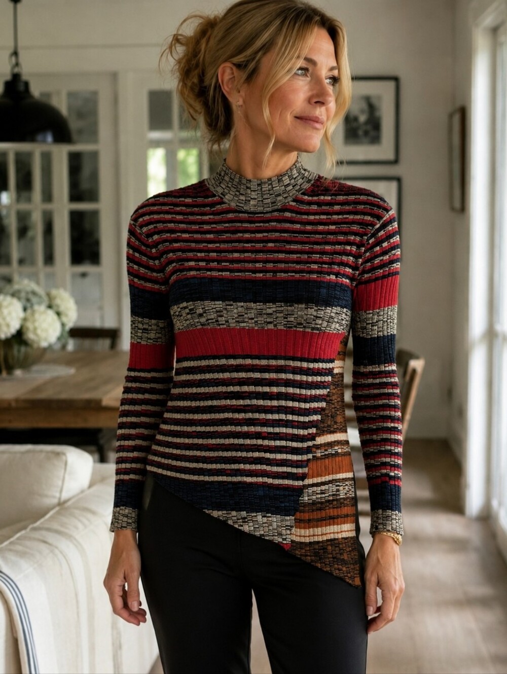 Celine • Striped Asymmetrical Cashmere Blend Sweater size small